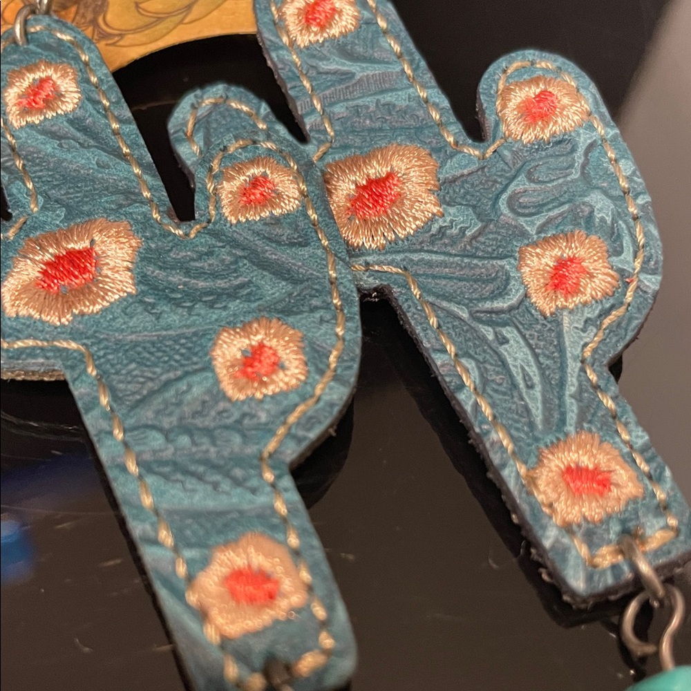 Justin Boots Beaded Turquoise Cactus Earrings with Floral Accents - Picture 4 of 7